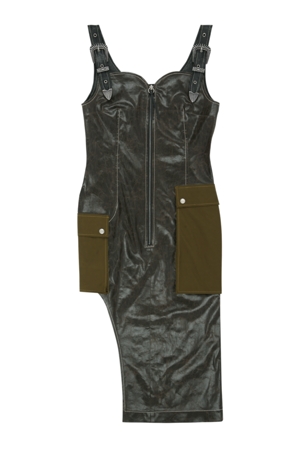 ANDERSSON BELL Sadie Cracked Faux Leather Dress - Khaki | Garmentory