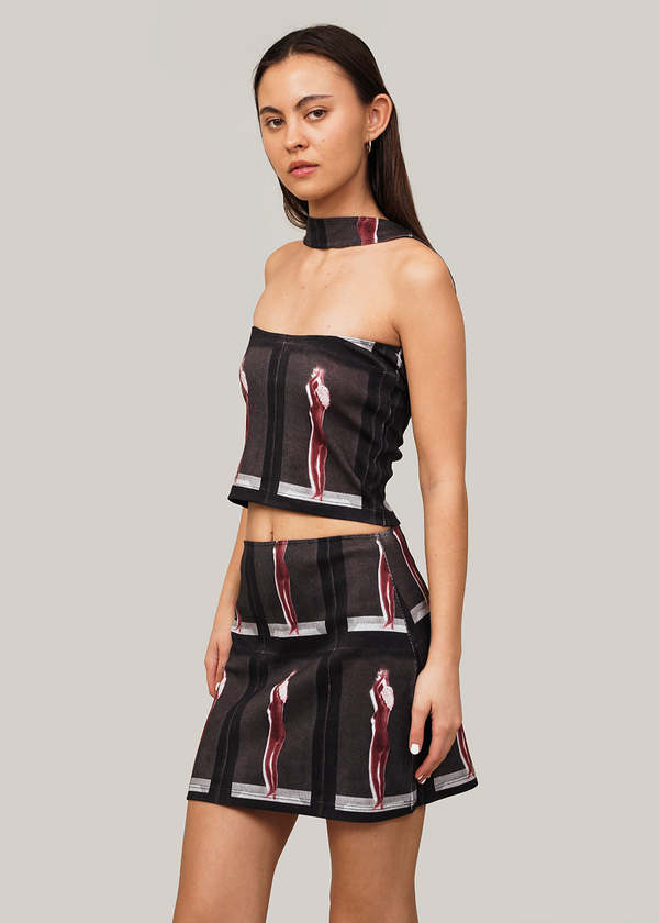 COTTON RIBBED MINI SKIRT PRINTED 