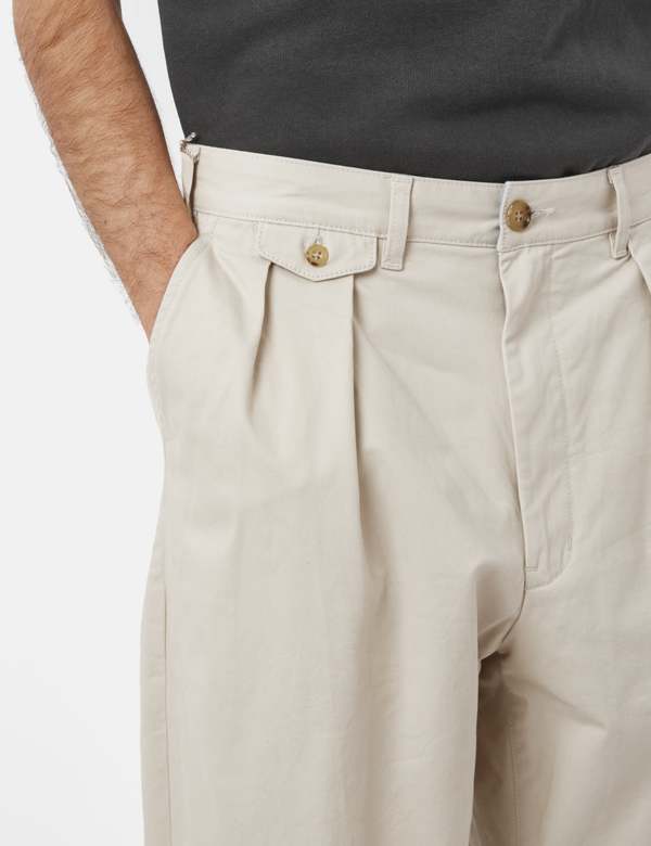 Beams Plus 2 Pleat Twill Trousers - Cement Grey | Garmentory