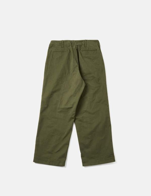 Beams Plus MILHerringbone Trousers - Olive Green | Garmentory
