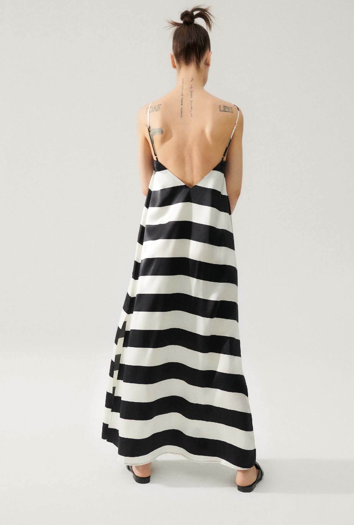 blue dress for baby girl Chic Black and White Striped A-Line Dress with Puff Lantern Sleeves and Tie  Collar for Fall and Winter main image 1