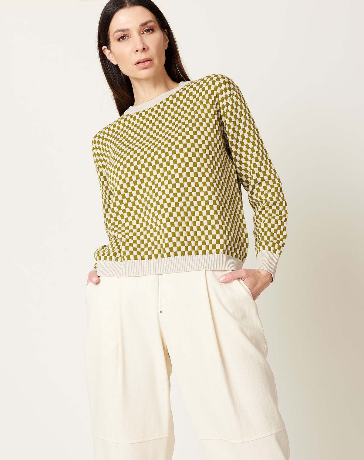 Checkerboard Knit Crew in Lawn Check | Garmentory