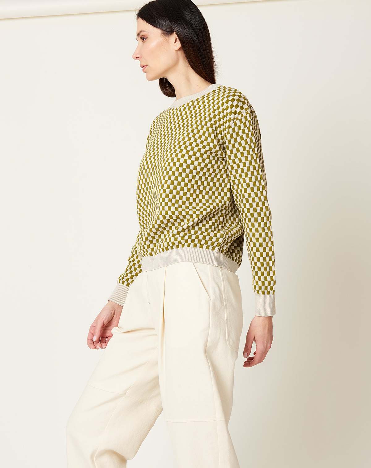 Checkerboard Knit Crew in Lawn Check | Garmentory
