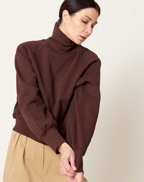 High Neck Sweatshirt in Brown Garmentory