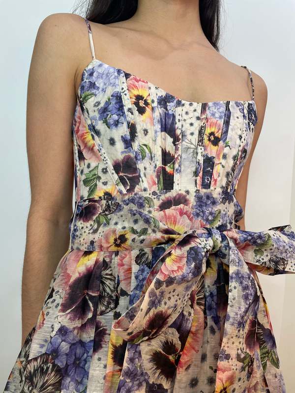 white christmas dresses Zimmermann Tama Corset Midi Dress Purple Pansy Print main image 0