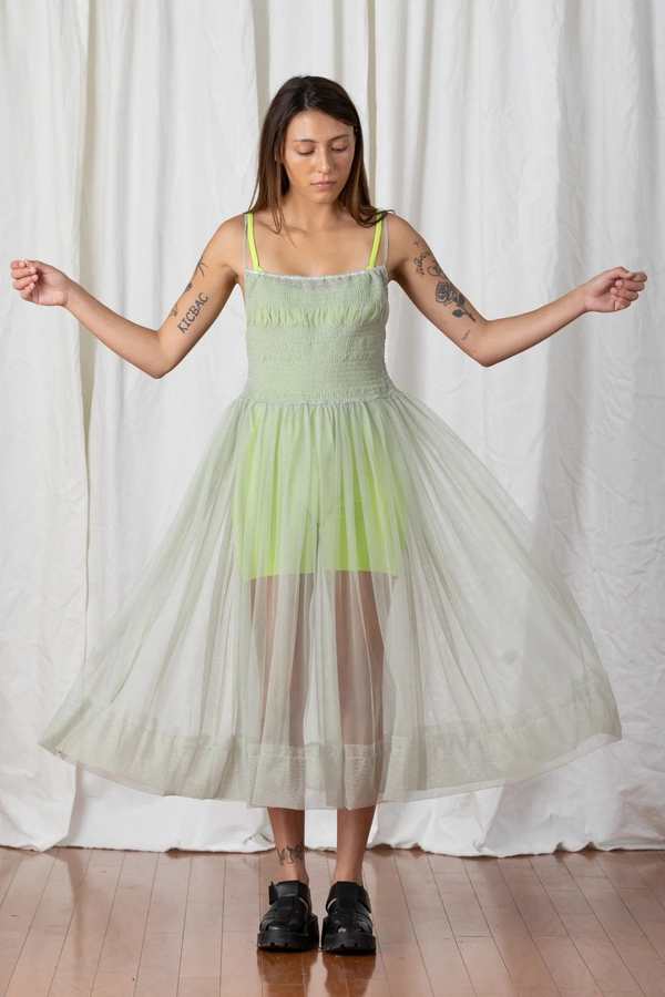 Ali Golden Mesh Ballerina Dress - Green Tea | Garmentory Ali Golden Mesh Ballerina Dress - Green Tea | Garmentory