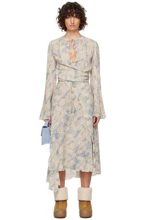 acne studios beige seamless midi dress Blue & Wrap - Blue/Beige Crepe dress