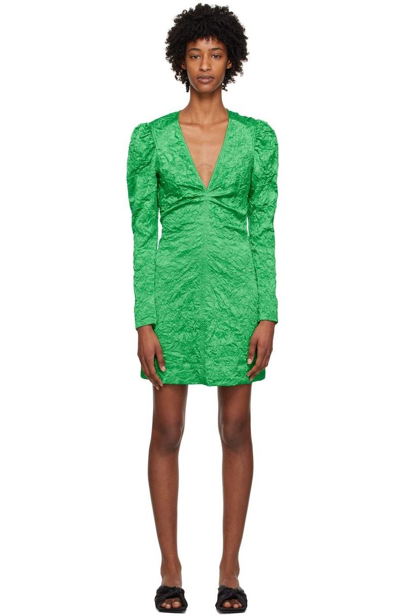 GANNI Crinkled Minidress - Bright Green | Garmentory