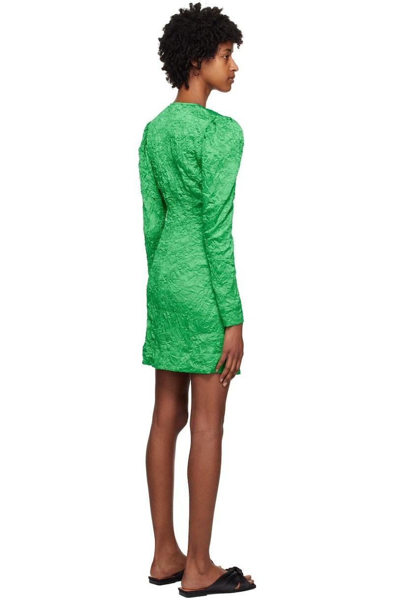 【関税込み】GANNI グリーン クリンクル ミニワンピース GANNI Crinkled Minidress - Bright Green | Garmentory