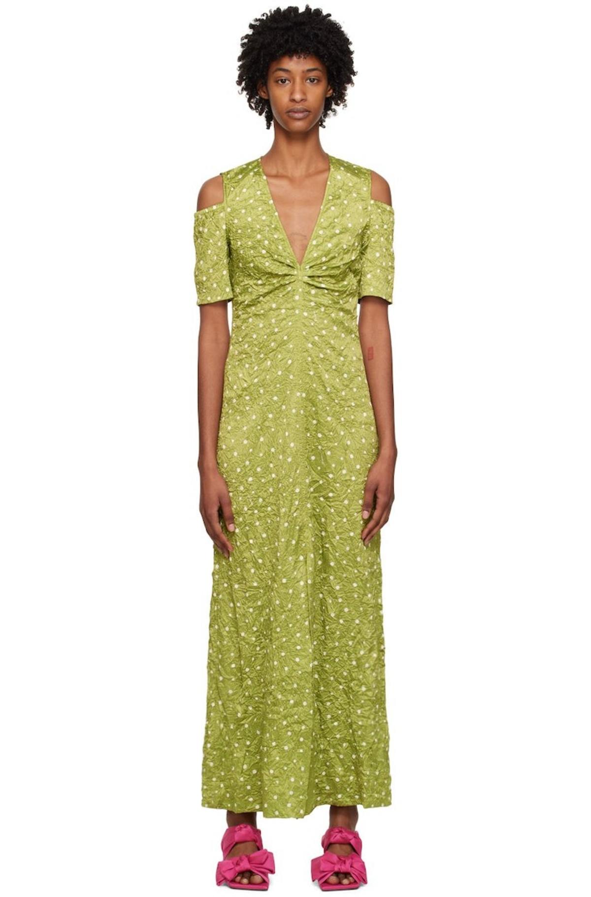 green emerald velvet dress Snake Print Midi Slip Dress Made with Cupro Silk in Sharp Green Custom main image 0