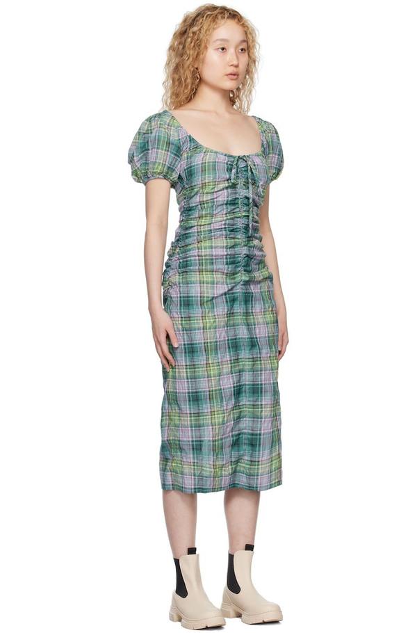 green emerald velvet dress Textured Check Midi Dress