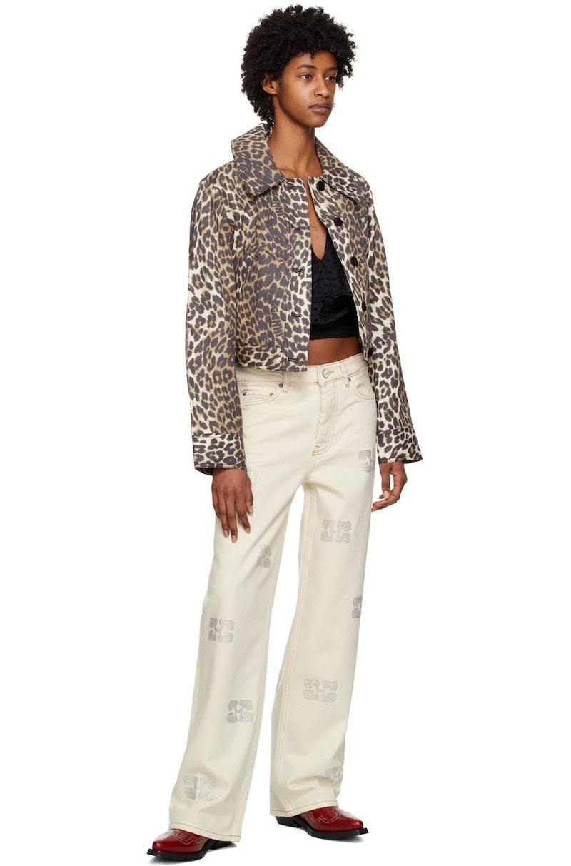 ジャケット GANNI Women Jackets F9278 BROWN Ganni Leather Cropped Biker Jacket - Runway Catalog