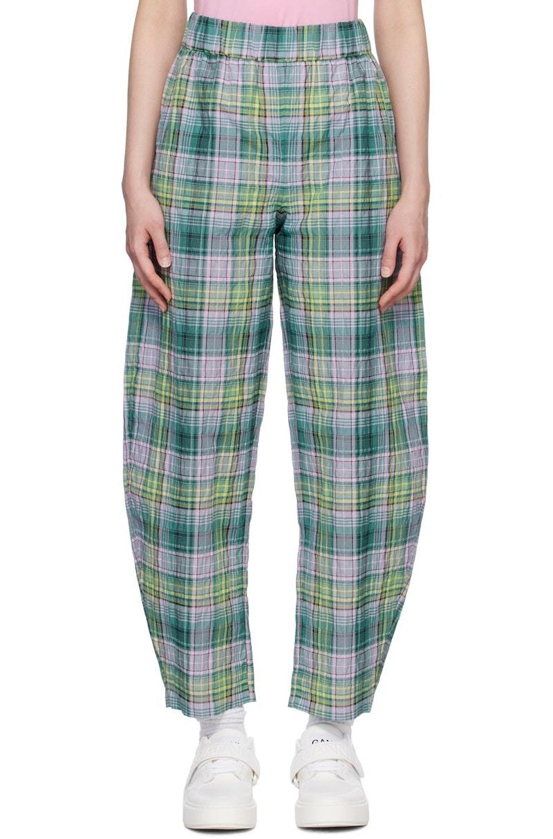 GANNI Check Trousers - Lagoon | Garmentory