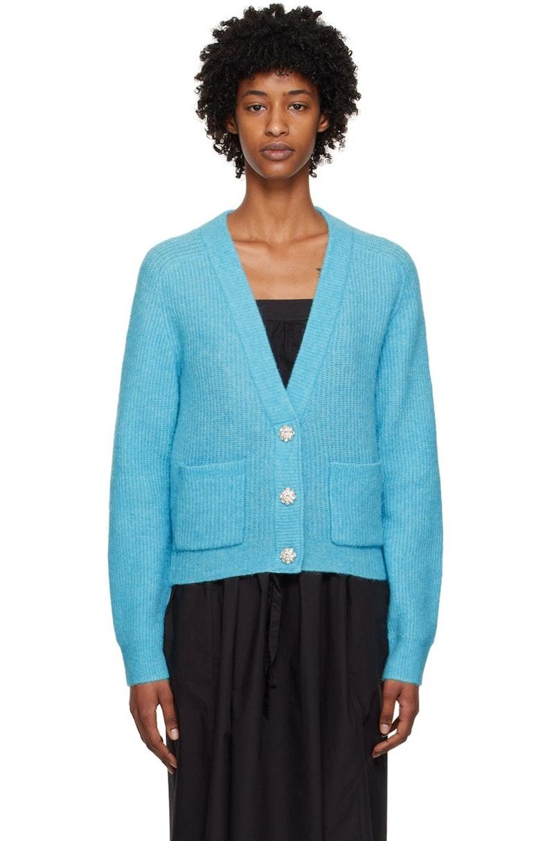 Ganni Knitwear Ganni Rib Knit Cardigan Soft Wool Knit Cardigan In - Main Image