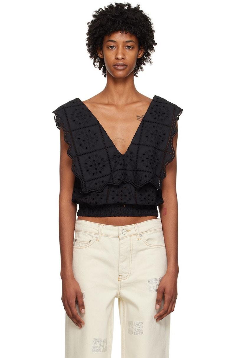 GANNI Rhythm Collar Tank Top - Black | Garmentory GANNI Rhythm Collar Tank Top - Black | Garmentory