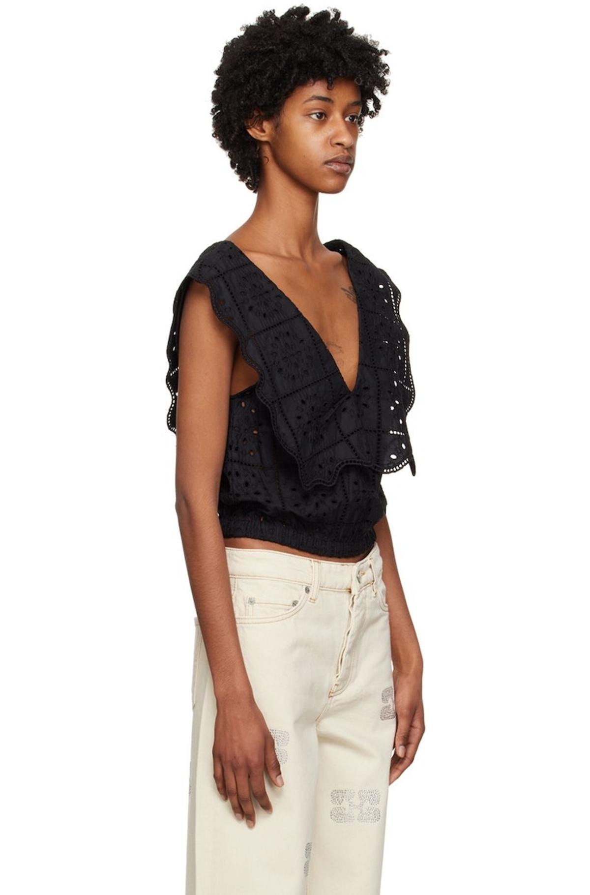 GANNI Rhythm Collar Tank Top Black Garmentory