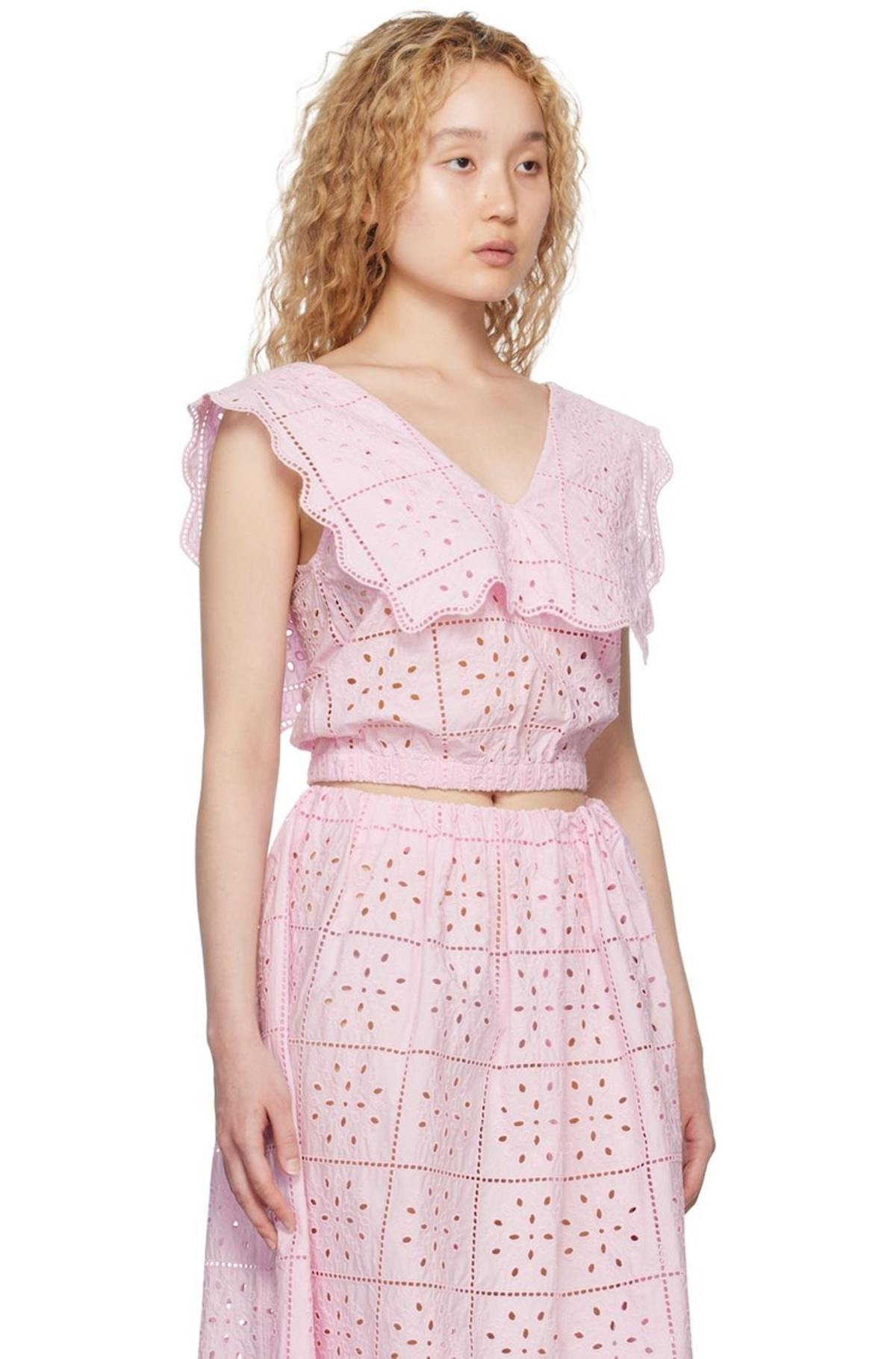 GANNI Rhythm Collar Tank Top Pink Tulle Garmentory