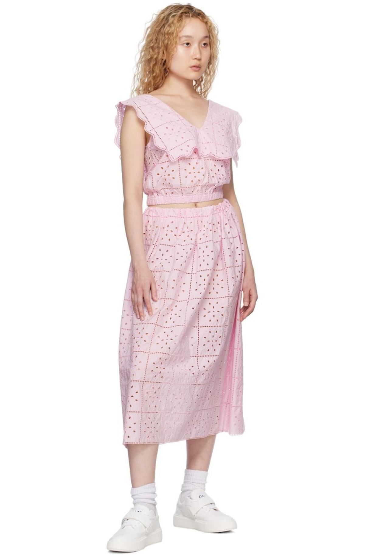 GANNI Rhythm Collar Tank Top Pink Tulle Garmentory