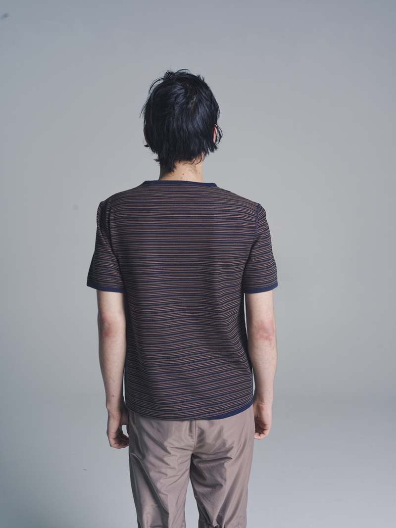 Our Legacy Crepe Stripe Tanker T-Shirt - Navy/Brown | Garmentory