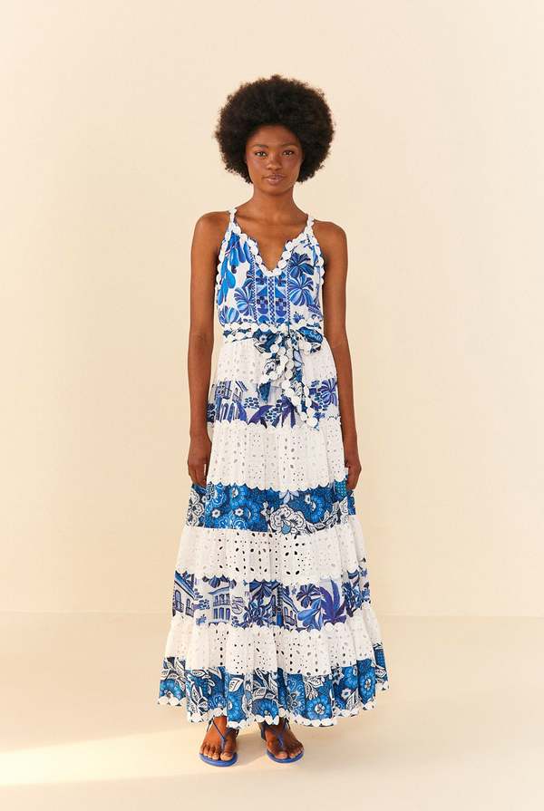 fitted lace wedding dress Off-White Flower Maxi Dress – FARM Rio main image 0