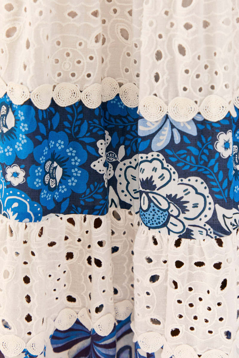 farm rio mixed white and blue prints maxi dress MIXED WHITE AND BLUE PRINTS MAXI DRESS