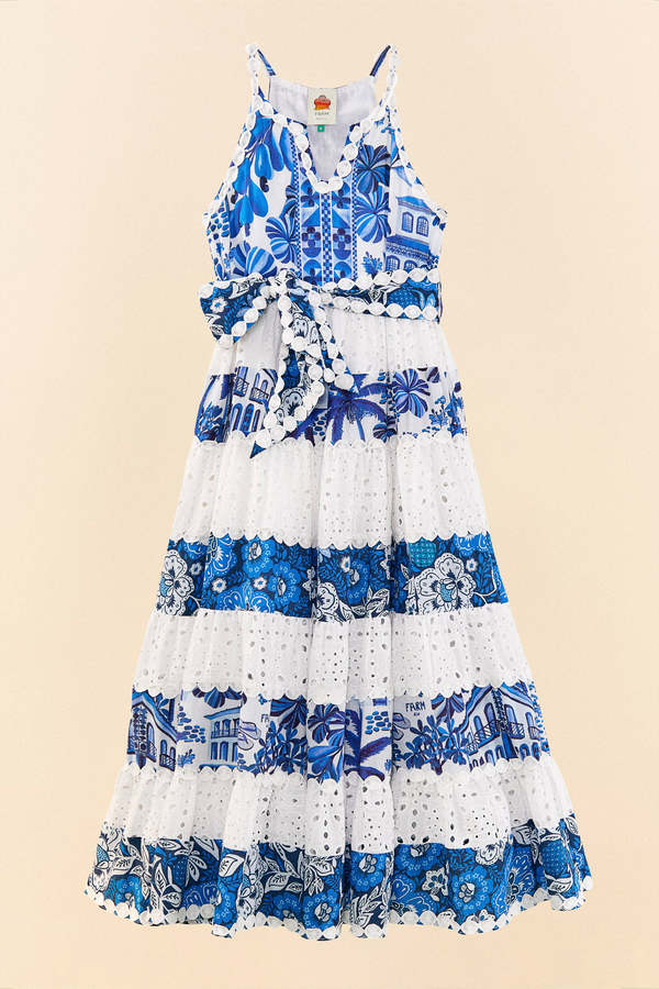knee length dresses for ladies Off-White Blue Yard Sleeveless Maxi Dress – FARM Rio