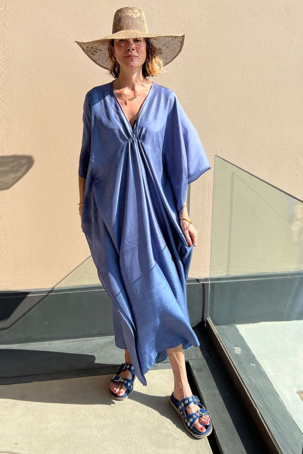 Two Blue Silk Caftan - Blue