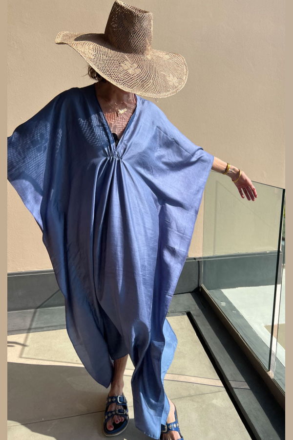 Two Blue Silk Caftan - Blue