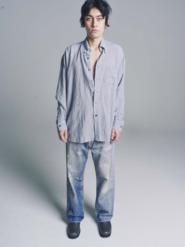 Our Legacy Burlington Seersucker Borrowed BD Shirt - Mid Blue