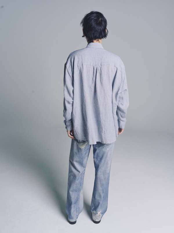 Our Legacy Burlington Seersucker Borrowed BD Shirt - Mid Blue | Garmentory