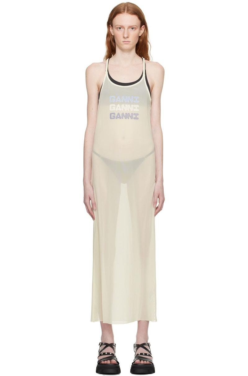 ganni sheer dress Ganni Red Sheer Tie String Wrap Dress