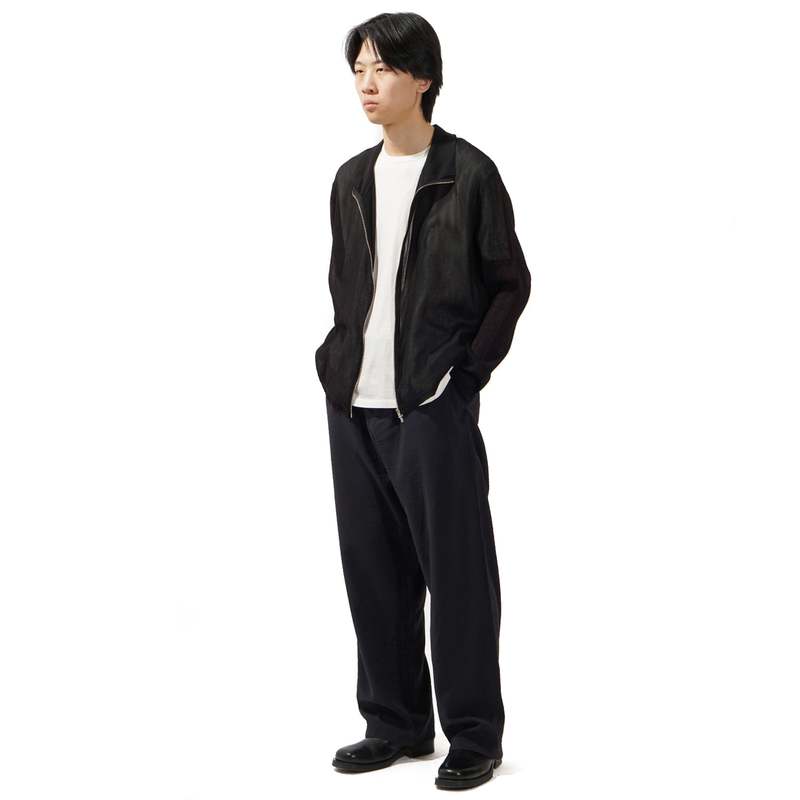 トップス SHRUNKEN FULLZIP POLO BLACK RAYON PLAIT Shrunken Full-Zip Polo in Black Rayon Plait – SVRN