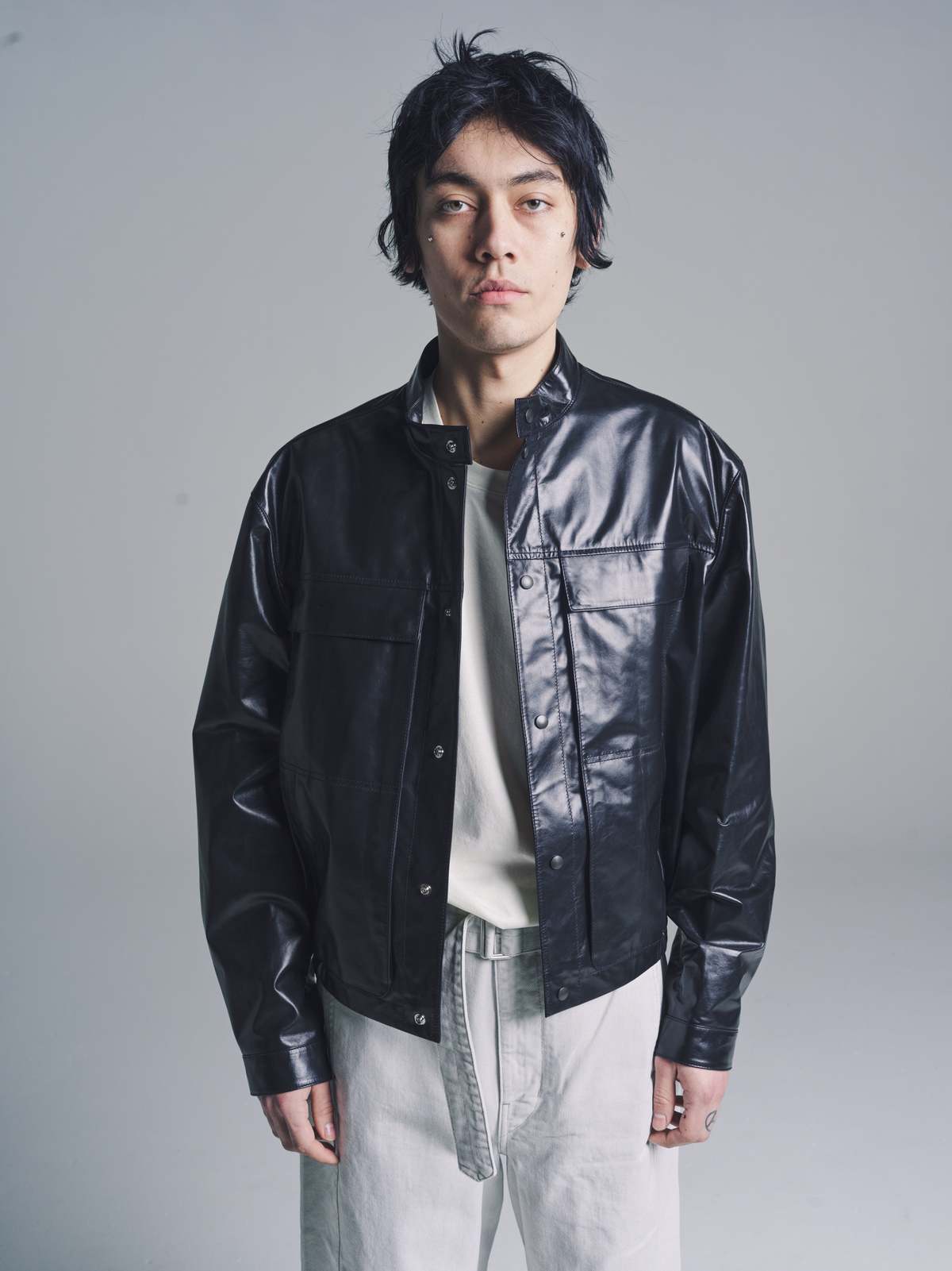 Lemaire Leather Stand Collar Blouson - Black | Garmentory