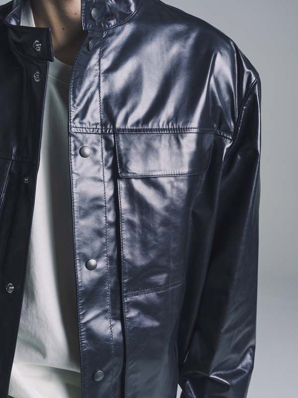 Lemaire Leather Stand Collar Blouson - Black | Garmentory