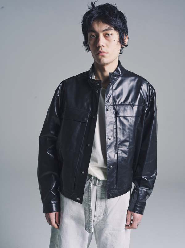 Lemaire Leather Stand Collar Blouson - Black | Garmentory