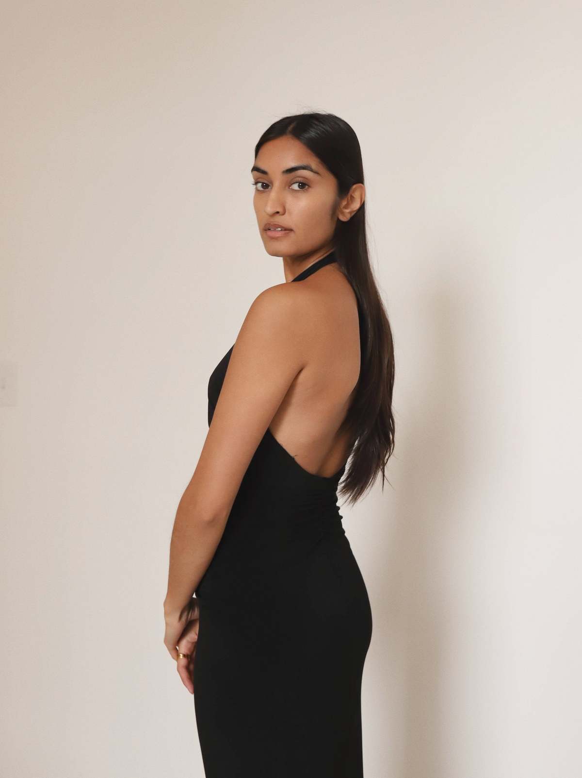 Vintage Dear Society City Triangles Ruched Halter Dress - Black | Garmentory