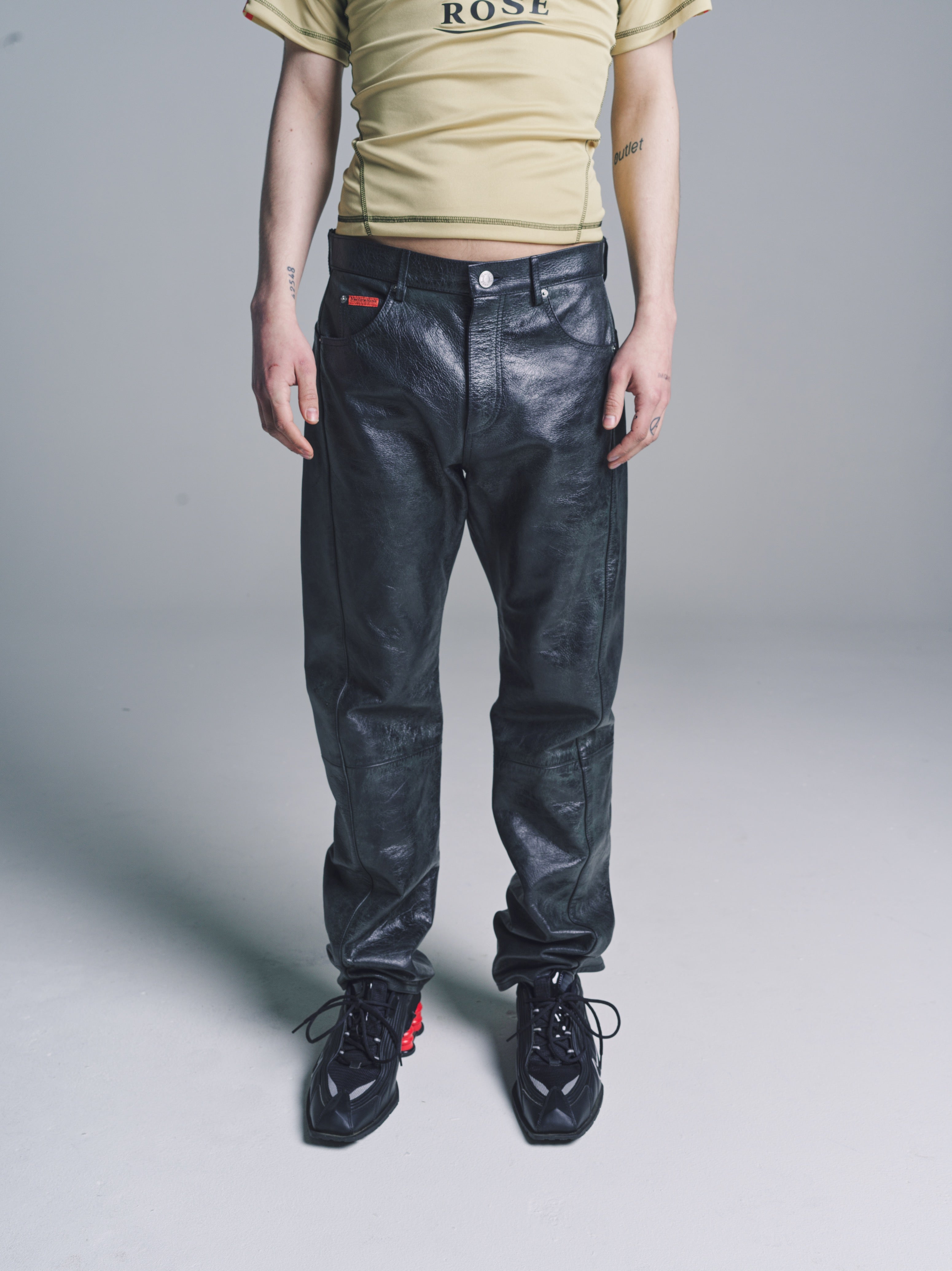 Martine Rose Distressed Diaper Leather Twist Seam Trouser - Petrol