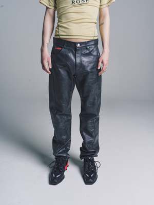 Martine Rose Distressed Diaper Leather Twist Seam Trouser - Petrol