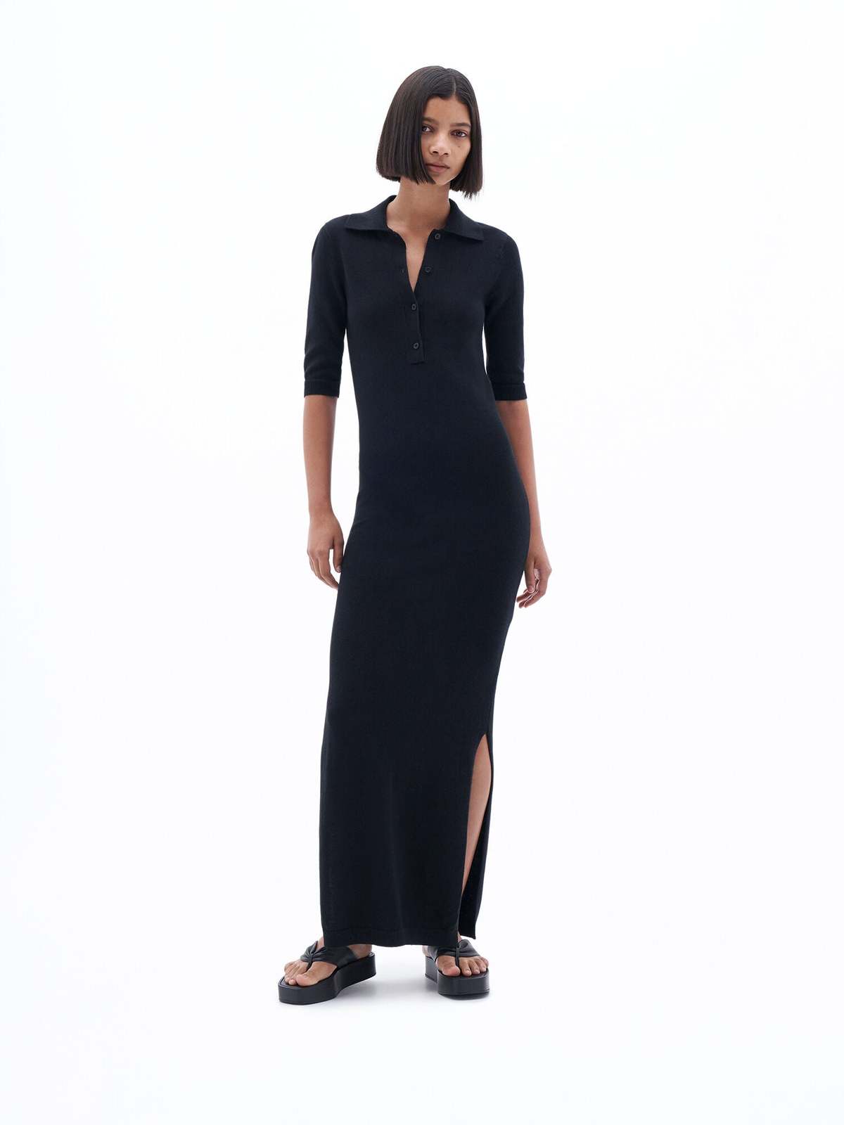 knee length dresses for ladies Everlane Column Dress, Cotton Linen, Black, Size Small main image 0