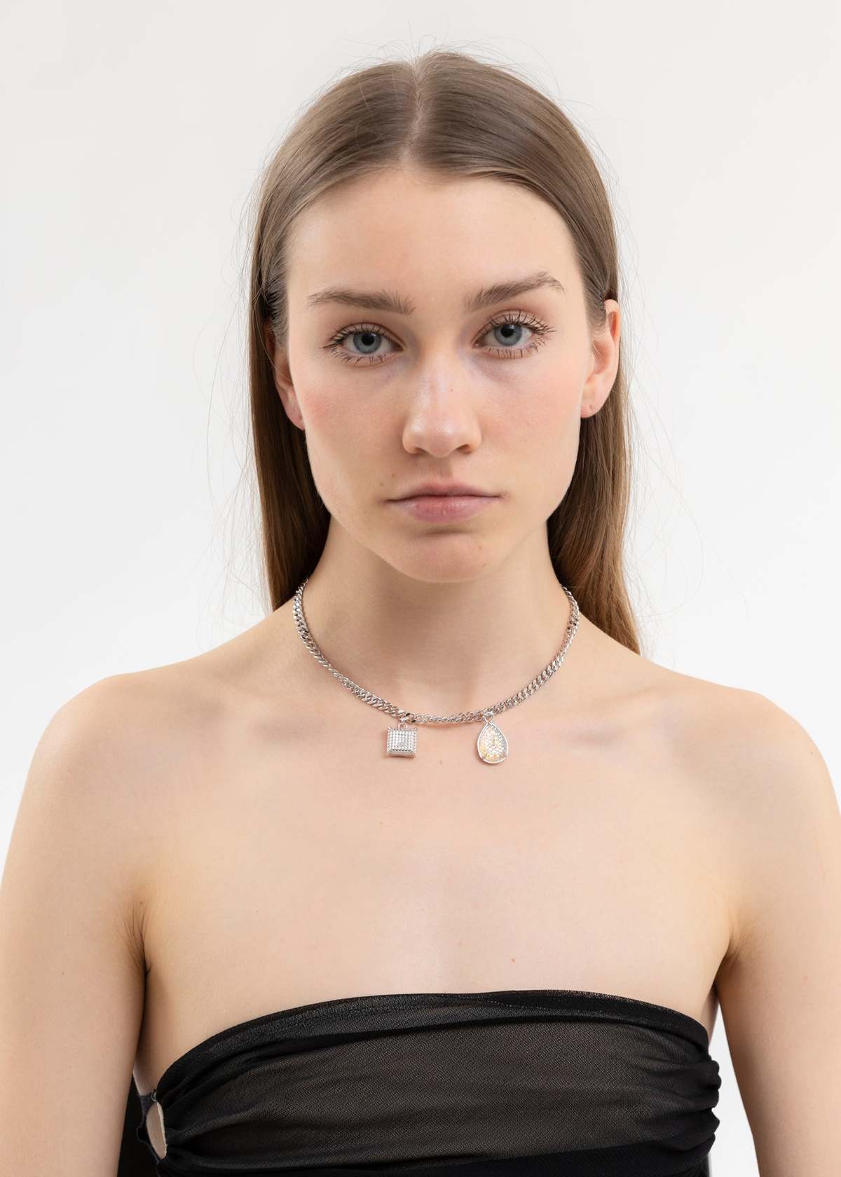 DEPARTMENT Square And Water Drop Necklace White Gold Garmentory