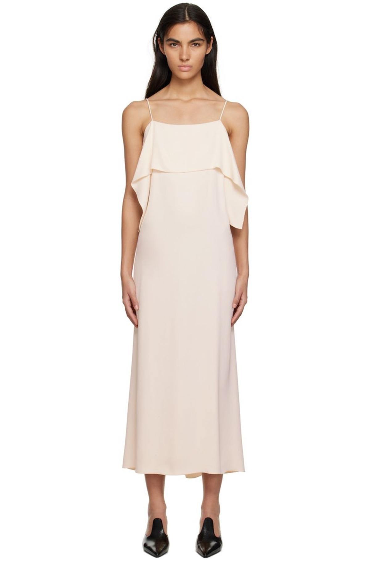 toteme draped silk cami dress Pamela Robbins | @sachsstyle in the Toteme Draped Twill Cami Dress in Black & Sand crafted from fluid, mid-weight viscose twill that softly drapes from the