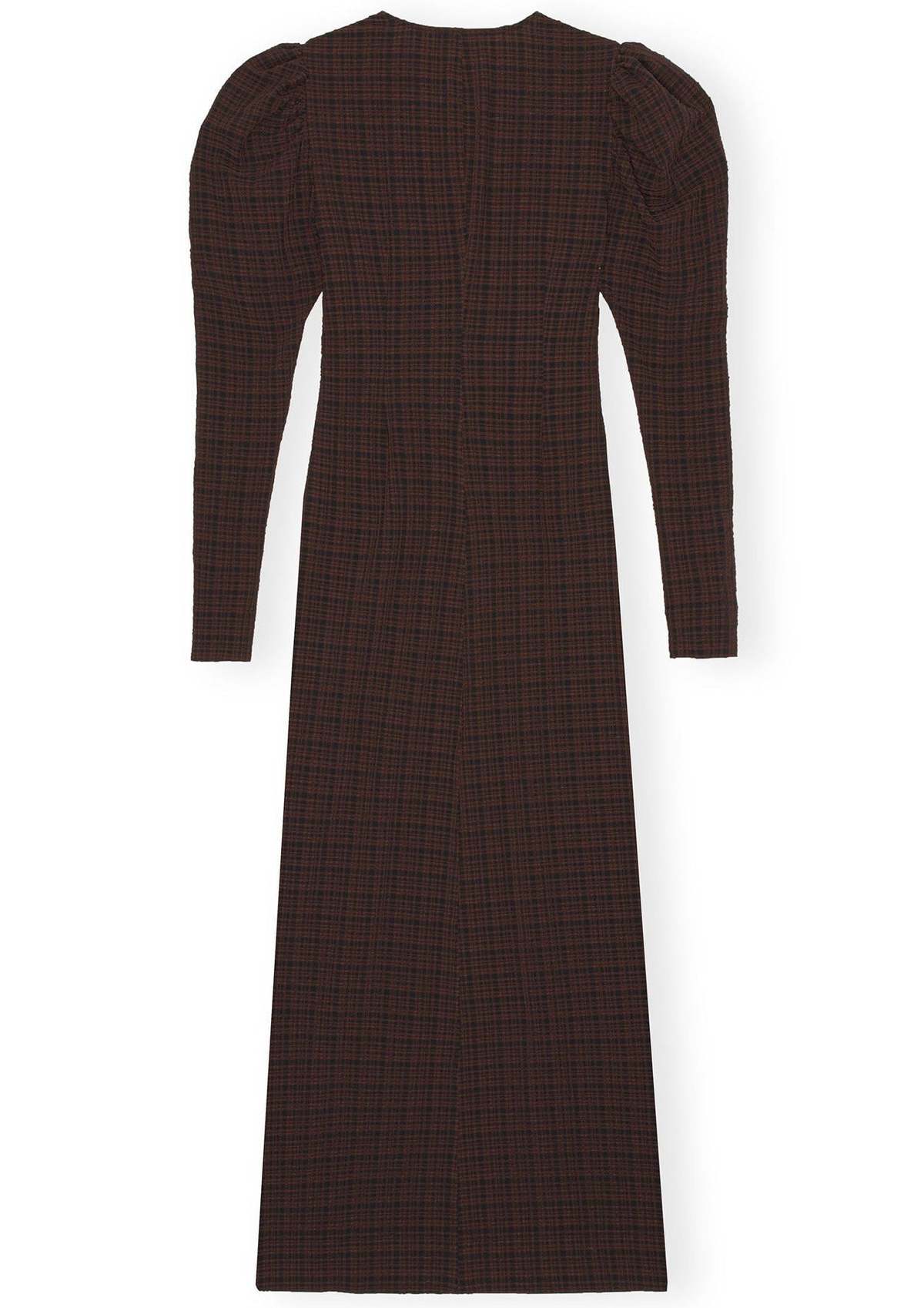 Ganni Seersucker V-Neck Maxi Dress - Chicory Coffee | Garmentory