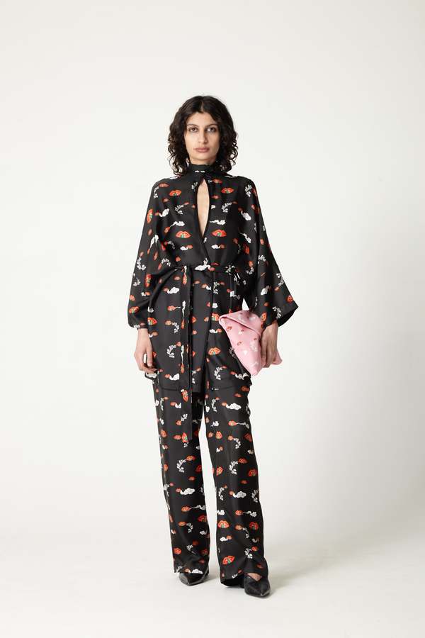 LEONORA I.M. Silk Lounge Pants Black Rainbow Lips Garmentory