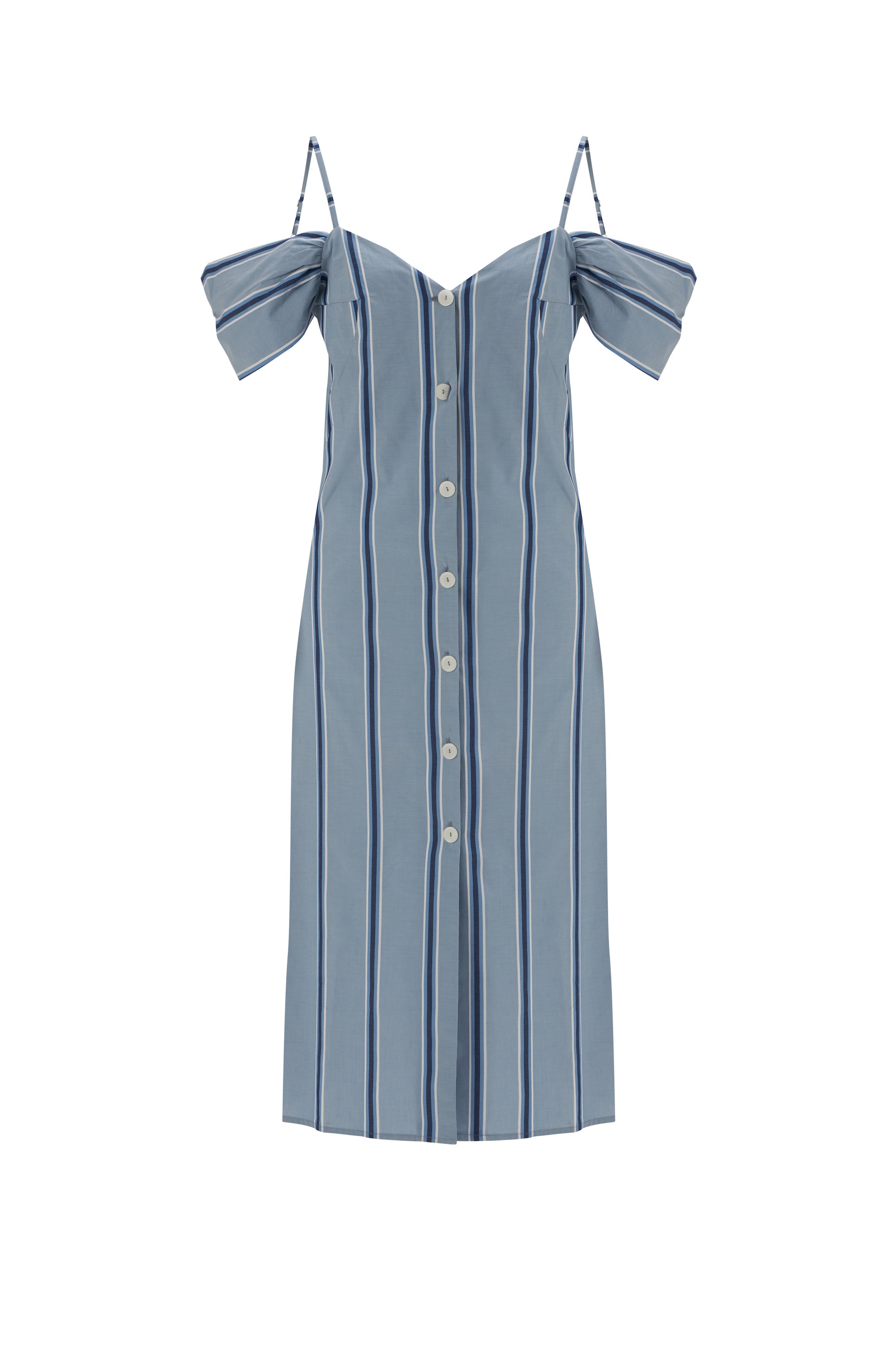 blue striped off shoulder dress Striped off-Shoulder Dress