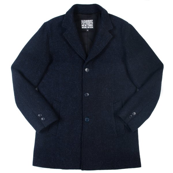 August Fifteenth Topper Coat - Navy Herringbone Harris Tweed 