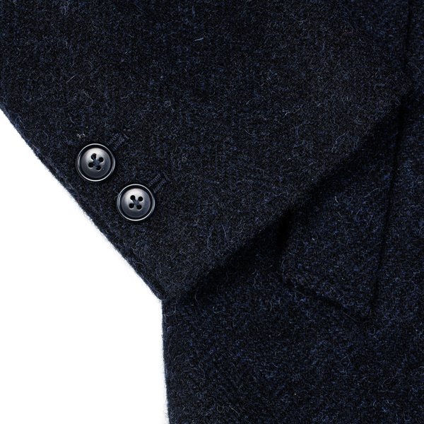 August Fifteenth Topper Coat - Navy Herringbone Harris Tweed 