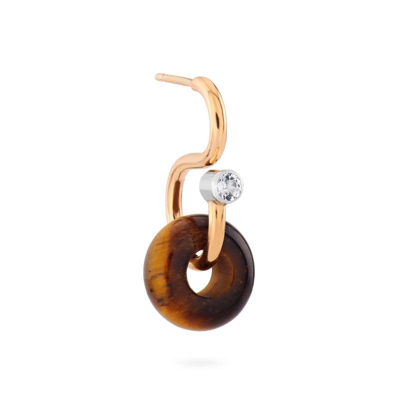 Ornate Collection Mini Poise Tiger's Eye Earring - 9kt Gold