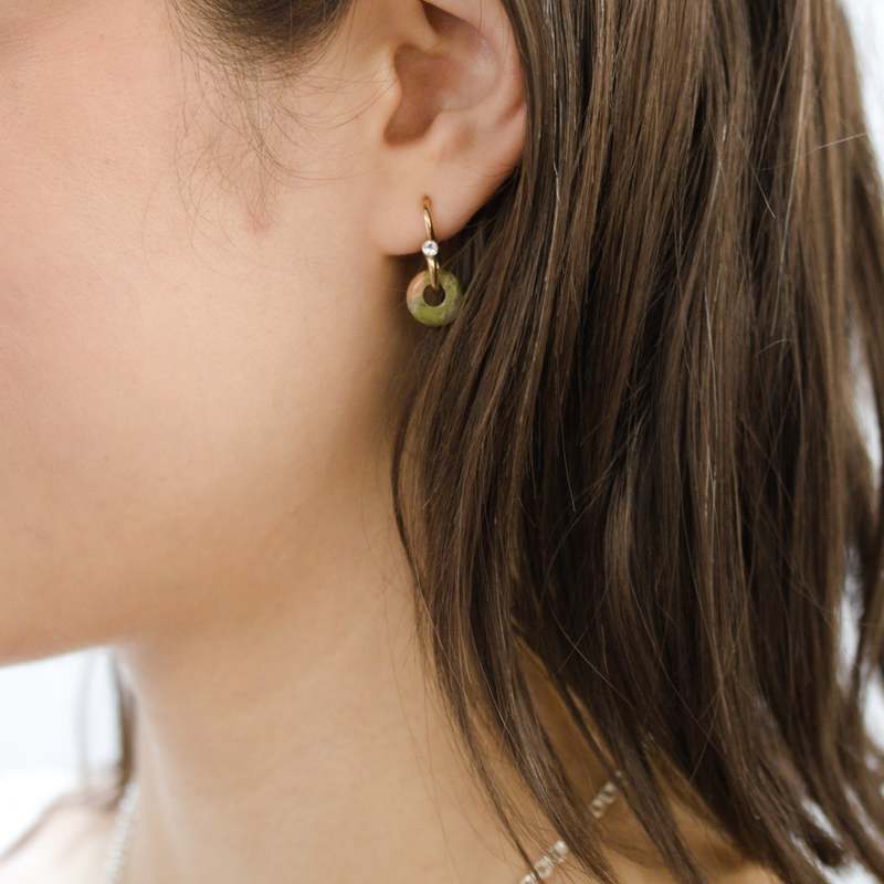 Ornate Collection Mini Poise Unakite Earring - 9kt Gold Ornate Collection Mini Poise Unakite Earring - 9kt Gold