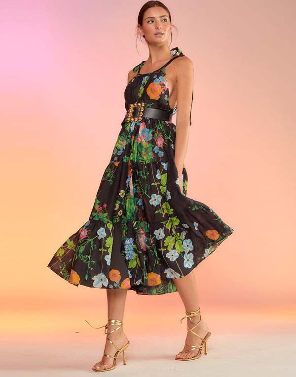 chinese dress ladies Cynthia Rowley Moonlit Fleur Voile Dress (US, Alpha, X-Small, Regular,  Regular, BLKFL) Black at Amazon Women's Clothing store