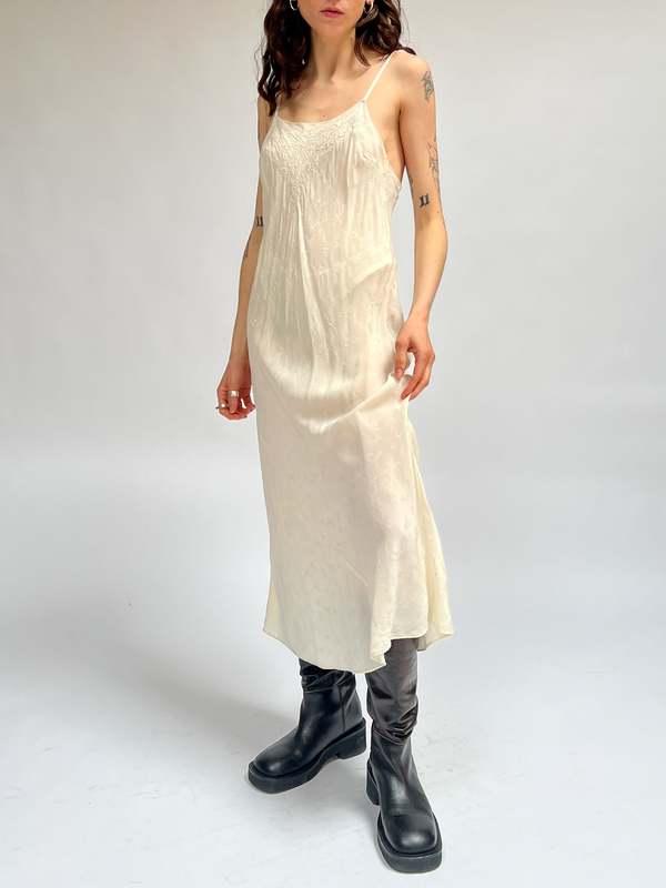 Silk Embroidered Slipdress - Cream | Garmentory